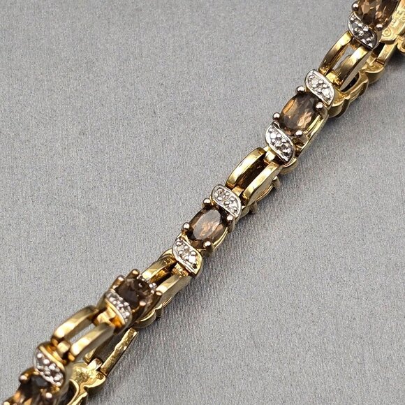 Smoky & Clear Quartz Tennis Bracelet 7.5" Gold Vermeil over Sterling Silver 13g - Picture 4 of 16